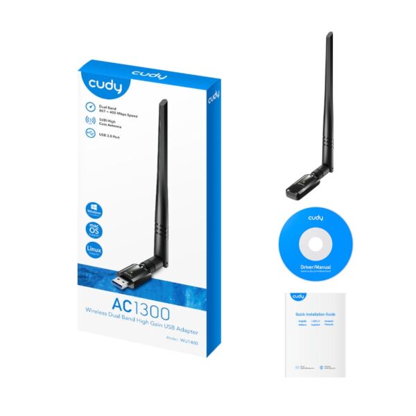 Cudy 1300Mbps High Gain WiFi USB3.0 Adapter with High Gain Antenna - Image 2